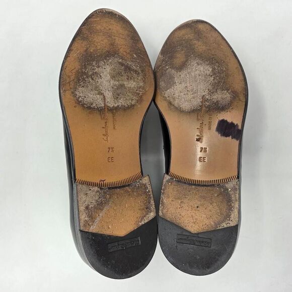 SALVATORE FERRAGAMO BLACK PATENT LEATHER BANDED TUXEDO LOAFER MENS 7.5 EE WIDE - Picture 9 of 10